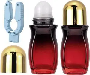Kesell 2Pcs Glass Roller Bottles 50ml Gradient Red, Gold Lid | Plastic Roller Ball, Opener Included, Empty Refillable, Travel Size, for Deodorant, Essential Oil, Perfume Kesell 2Pcs Glass Roller Bottles 50ml Gradient Red, Gold Lid | Plastic Roller Ball, Opener Included, Empty Refillable, Travel Size, for Deodorant, Essential Oil, Perfume