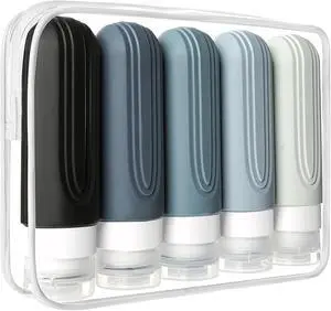 Travel Bottles for Toiletries, 5 Pack TSA Approved Travel Size Containers, 3oz Leak Proof Refillable Travel Accessories for Shampoo Conditioner, BPA Free Travel Bottles with Toiletry Bag Travel Bottles for Toiletries, 5 Pack TSA Approved Travel Size Containers, 3oz Leak Proof Refillable Travel Accessories for Shampoo Conditioner, BPA Free Travel Bottles with Toiletry Bag