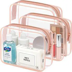 PACKISM TSA Approved Toiletry Bag - Clear Makeup Bag for Travel, Rose Pink | 3 Pack Quart-Size, Metal Smooth Zipper, Clear Easy-Check, for 3-1-1 Liquids, Toiletry Bag for Airport Lines, Women, Men PACKISM TSA Approved Toiletry Bag - Clear Makeup Bag for Travel, Rose Pink | 3 Pack Quart-Size, Metal Smooth Zipper, Clear Easy-Check, for 3-1-1 Liquids, Toiletry Bag for Airport Lines, Women, Men
