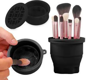Makeup Brushes Cleaner Mat with Brush Storage Holder, Folding Portable Washing Tool for Makeup Brush Cleaning, 2 In 1 Silicone Brush Cleaner Pad & Cosmetic Brush Organizer Rack (Black) Makeup Brushes Cleaner Mat with Brush Storage Holder, Folding Portable Washing Tool for Makeup Brush Cleaning, 2 In 1 Silicone Brush Cleaner Pad & Cosmetic Brush Organizer Rack (Black)