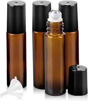 Essential Oil Roller Bottles - 4 Pack Refillable 10ml Glass Roller Bottles | Leak-proof, UV-Resistant, Roll On Bottles for Essential Oil, Perfume, Lip Gloss, DIY, Travel, Roller Ball Applicator, Amber Essential Oil Roller Bottles - 4 Pack Refillable 10ml Glass Roller Bottles | Leak-proof, UV-Resistant, Roll On Bottles for Essential Oil, Perfume, Lip Gloss, DIY, Travel, Roller Ball Applicator, Amber