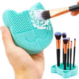 TailaiMei 2 in 1 Makeup Brush Cleaning Mat With Drying Holder, Silicon Cat Shaped Cleaner Pad, Cosmetic Organizer Rack, Portable Washing Tool for Makeup (Green) TailaiMei 2 in 1 Makeup Brush Cleaning Mat With Drying Holder, Silicon Cat Shaped Cleaner Pad, Cosmetic Organizer Rack, Portable Washing Tool for Makeup (Green)
