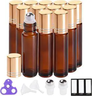 PrettyCare 12 Pack, 10 ml Essential Oil Roller Bottles with Stainless Steel Roller Ball - Refillable Leak-proof Empty Thick Amber Glass Roll on Bottles with Metal Caps for Travel, Perfume PrettyCare 12 Pack, 10 ml Essential Oil Roller Bottles with Stainless Steel Roller Ball - Refillable Leak-proof Empty Thick Amber Glass Roll on Bottles with Metal Caps for Travel, Perfume