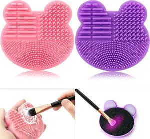 TailaiMei 2 Pack Makeup Brush Cleaning Mat with Color Removal Sponge, 2 in 1 Design Silicone Cleaner Pad for Dry Brush Color Switch and Wet Cleaning (Pink&Purple) TailaiMei 2 Pack Makeup Brush Cleaning Mat with Color Removal Sponge, 2 in 1 Design Silicone Cleaner Pad for Dry Brush Color Switch and Wet Cleaning (Pink&Purple)