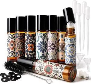 Roller Bottles for Essential Oils Roll On Bottles 10ml Glass - 8 Pack | Roller Bottle Thick Empty Glass with Oil Perfume Lip Gloss DIY Kits Boho Stickers, Leak-Proof Refillablefor Travel Gift Roller Bottles for Essential Oils Roll On Bottles 10ml Glass - 8 Pack | Roller Bottle Thick Empty Glass with Oil Perfume Lip Gloss DIY Kits Boho Stickers, Leak-Proof Refillablefor Travel Gift