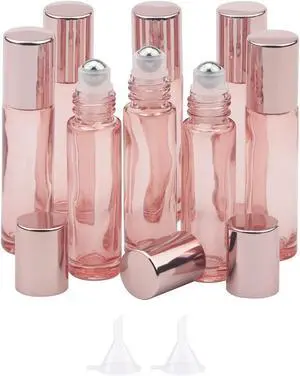 8 Pack 10mL Glass Roller Bottles for Essential Oils, Rose Gold | 1/3 oz Perfume Roll On Vials with 2 Funnels, Travel Refillable Leak Proof Rollerball Applicator, DIY Craft Pretty Containers 8 Pack 10mL Glass Roller Bottles for Essential Oils, Rose Gold | 1/3 oz Perfume Roll On Vials with 2 Funnels, Travel Refillable Leak Proof Rollerball Applicator, DIY Craft Pretty Containers