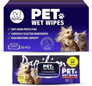 Papilion Pet Wipes for Dogs & Cats, Gentle Grooming & Cleaning Wipes, Safe for Paws, Coat & Face for Daily Use, Paraben-Free, Extra Large All-Purpose Wipes, Flip-Top Pack, 50 Count Papilion Pet Wipes for Dogs & Cats, Gentle Grooming & Cleaning Wipes, Safe for Paws, Coat & Face for Daily Use, Paraben-Free, Extra Large All-Purpose Wipes, Flip-Top Pack, 50 Count