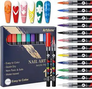 Artdone 12 Colors Nail Art Pens Set, 3D Quick-Drying Acrylic Paint Markers Nail Point Graffiti Dotting Drawing Liner Brush for DIY Gel Nail Polish Design Manicure Tools Artdone 12 Colors Nail Art Pens Set, 3D Quick-Drying Acrylic Paint Markers Nail Point Graffiti Dotting Drawing Liner Brush for DIY Gel Nail Polish Design Manicure Tools