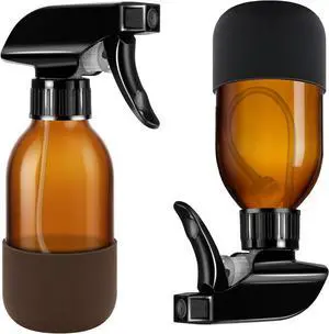 Tecohouse 360° 4 oz Amber Glass Spray Bottles with Silicone Sleeve 2 Pack | 360° All-Angle Spray, Nonslip Silicone Protective Covers, for Cleaning Solutions, Plants, Hair Care (Black & Brown) Tecohouse 360° 4 oz Amber Glass Spray Bottles with Silicone Sleeve 2 Pack | 360° All-Angle Spray, Nonslip Silicone Protective Covers, for Cleaning Solutions, Plants, Hair Care (Black & Brown)