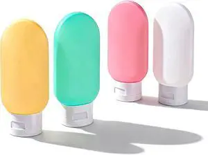TSA Approved Travel Bottles, 4-Pack 2oz Travel Size Containers | Leak-Proof, Refillable, Cosmetic Squeeze Bottles for Lotion Liquid Shampoo Conditioner Gels, Perfect for Travel Camping TSA Approved Travel Bottles, 4-Pack 2oz Travel Size Containers | Leak-Proof, Refillable, Cosmetic Squeeze Bottles for Lotion Liquid Shampoo Conditioner Gels, Perfect for Travel Camping