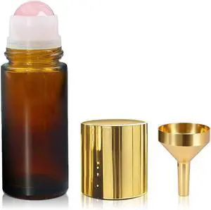 50ml Rose Quartz Roller Bottles for Castor Oil | Refillable Amber Glass Roll-On Bottles with Natural Crystal Roller Balls,Leak-Proof Gold Caps for Essential Oils, Perfume 50ml Rose Quartz Roller Bottles for Castor Oil | Refillable Amber Glass Roll-On Bottles with Natural Crystal Roller Balls,Leak-Proof Gold Caps for Essential Oils, Perfume
