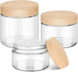 1 OZ, 2 OZ, 4 OZ Small Glass Jars with Plastic Woodgrain Lids, Stickers | Reusable, Clear, Travel Glass Cosmetic Storage Containers for Creams, Lotions, Balm, Ointment, Powder, Spice, Makeup 1 OZ, 2 OZ, 4 OZ Small Glass Jars with Plastic Woodgrain Lids, Stickers | Reusable, Clear, Travel Glass Cosmetic Storage Containers for Creams, Lotions, Balm, Ointment, Powder, Spice, Makeup