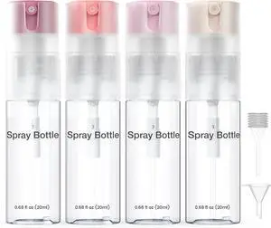 4 Pack Refillable Spray Bottle, Reversible Small Empty Spray Bottle with Fine Mist, Leak Proof - for Cleaning Solutions, Mosquito prevention, Face & Hair Mist - 4pk 0.68 OZ / 20 ML 4 Pack Refillable Spray Bottle, Reversible Small Empty Spray Bottle with Fine Mist, Leak Proof - for Cleaning Solutions, Mosquito prevention, Face & Hair Mist - 4pk 0.68 OZ / 20 ML