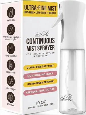 Continuous Spray Bottle for Hair Slim Design - Fine Mist Water Sprayer for Hairstyling, Curly Hair Refillable Mister Bottle with 360 Spray Travel Size Hair Water Bottle Continuous Spray Bottle for Hair Slim Design - Fine Mist Water Sprayer for Hairstyling, Curly Hair Refillable Mister Bottle with 360 Spray Travel Size Hair Water Bottle