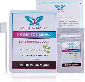 Medium Brown Eyebrow Henna Tint for Eyebrow Color- Professional Henna Brow Kit Including Use Instructions and Mixing Bowl 3x 1g Packets Brow Dye by Existing Beauty Medium Brown Eyebrow Henna Tint for Eyebrow Color- Professional Henna Brow Kit Including Use Instructions and Mixing Bowl 3x 1g Packets Brow Dye by Existing Beauty