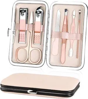 AOMIG Nail Clippers Set, 7 pcs Professional Portable Manicure Kit, Eyebrow Grooming Face Hair Clippers, Stainless Steel Nail Care Tools with Luxurious Leather Case for Travel & Home AOMIG Nail Clippers Set, 7 pcs Professional Portable Manicure Kit, Eyebrow Grooming Face Hair Clippers, Stainless Steel Nail Care Tools with Luxurious Leather Case for Travel & Home