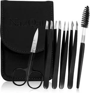 6-Piece Precision Eyebrow Tweezers for Women & Men - Professional Eyebrow & Facial Hair Grooming Kit with 4 Tweezers For Eyebrows, Eyebrow Scissors & Brush - Stainless Steel Tools in Leather Case 6-Piece Precision Eyebrow Tweezers for Women & Men - Professional Eyebrow & Facial Hair Grooming Kit with 4 Tweezers For Eyebrows, Eyebrow Scissors & Brush - Stainless Steel Tools in Leather Case