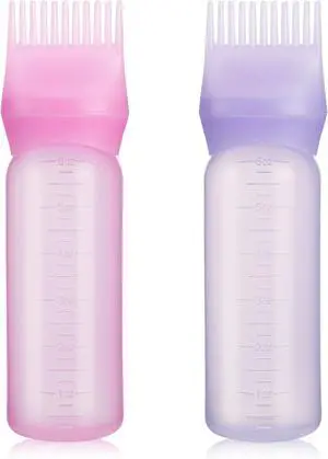 Pimoys 2Pcs 6Oz Root Comb Hair Dye Oil Applicator Bottles For Scalp Brush | Pink Purple, Plastic Squeeze Bottle Dispenser with Graduated Scale, Comb Tip Applicator For Hair Coloring Oiling Home Salon Pimoys 2Pcs 6Oz Root Comb Hair Dye Oil Applicator Bottles For Scalp Brush | Pink Purple, Plastic Squeeze Bottle Dispenser with Graduated Scale, Comb Tip Applicator For Hair Coloring Oiling Home Salon