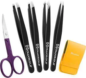 HAWATOUR Tweezers Set with Eyebrow Scissors, Black | Precision Stainless Steel, Eyebrow Grooming Kit, For Women & Men HAWATOUR Tweezers Set with Eyebrow Scissors, Black | Precision Stainless Steel, Eyebrow Grooming Kit, For Women & Men