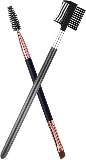 2-Piece Eyebrow Brush Set, Angled Brow Brush and Spoolie, Black/Black | Includes Angled Eyebrow Brush and Spoolie/Eyelash Comb for Shaping, Defining, Grooming and Blending Brows 2-Piece Eyebrow Brush Set, Angled Brow Brush and Spoolie, Black/Black | Includes Angled Eyebrow Brush and Spoolie/Eyelash Comb for Shaping, Defining, Grooming and Blending Brows
