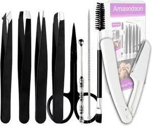 9+1 PCS Tweezers Set Stainless Steel Eyebrow & Facial Hair Black | Color: Black, High-Precision Beauty Tools, Professional Splinter & Ingrown Hair Removal, Safe & Sharp, Makeup Grooming Kit 9+1 PCS Tweezers Set Stainless Steel Eyebrow & Facial Hair Black | Color: Black, High-Precision Beauty Tools, Professional Splinter & Ingrown Hair Removal, Safe & Sharp, Makeup Grooming Kit