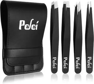 Pefei Tweezers Set - Professional Stainless Steel Tweezers for Eyebrows - Great Precision for Facial Hair, Splinter and Ingrown Hair Removal (Black) Pefei Tweezers Set - Professional Stainless Steel Tweezers for Eyebrows - Great Precision for Facial Hair, Splinter and Ingrown Hair Removal (Black)