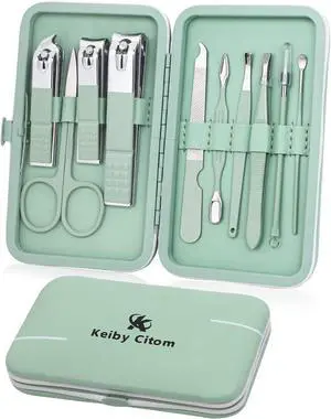 Manicure Set, Travel Mini Nail Clippers Kit Pedicure Care Tools, 10pcs Stainless Steel Grooming kit (Green) Manicure Set, Travel Mini Nail Clippers Kit Pedicure Care Tools, 10pcs Stainless Steel Grooming kit (Green)