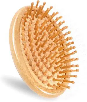 Bamboo Hair Brush, Wooden Scalp Massage Comb Portable Anti-Static Hairbrush with Air Cushion and Round Ball Bristles, Mini Travel Hair Brush for Women and Men, No Handle Design Bamboo Hair Brush, Wooden Scalp Massage Comb Portable Anti-Static Hairbrush with Air Cushion and Round Ball Bristles, Mini Travel Hair Brush for Women and Men, No Handle Design