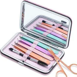 TsMADDTs Tweezers for Women Facial Hair, Ingrown & Fine Hairs | Stainless Steel, Precision Slant Tips, Colorful, Eyebrow Shaping, Travel Set with Curved Scissors, Brush & Built-in Mirror TsMADDTs Tweezers for Women Facial Hair, Ingrown & Fine Hairs | Stainless Steel, Precision Slant Tips, Colorful, Eyebrow Shaping, Travel Set with Curved Scissors, Brush & Built-in Mirror