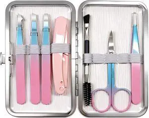 Eyebrow Tweezers Set with Travel Case - 7 Pcs Professional Eyebrow Grooming Kit Stainless Steel Slant and Pointed Tweezer Kit for Women Facial Hair, Ingrown Hair and Daily Grooming Eyebrow Tweezers Set with Travel Case - 7 Pcs Professional Eyebrow Grooming Kit Stainless Steel Slant and Pointed Tweezer Kit for Women Facial Hair, Ingrown Hair and Daily Grooming