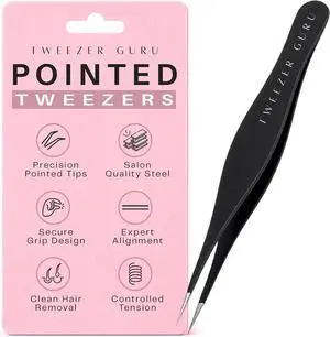 Pointed Tweezers - Sharp Precision Needle Nose Tip, Best Tweezers for Eyebrows and Ingrown Hair, Surgical Pointed for Blackheads & Splinters (Black) Pointed Tweezers - Sharp Precision Needle Nose Tip, Best Tweezers for Eyebrows and Ingrown Hair, Surgical Pointed for Blackheads & Splinters (Black)