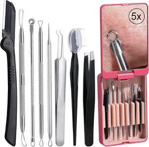 JPNK Blackhead Remover Tool Comedones Extractor Acne Removal kit & Eyebrow Trimmer Kit, 8PCS in One with 5X Magnifying Mirror (Silver) JPNK Blackhead Remover Tool Comedones Extractor Acne Removal kit & Eyebrow Trimmer Kit, 8PCS in One with 5X Magnifying Mirror (Silver)
