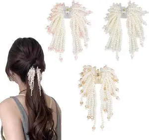 Pearl Hair Clips for Women, Pearl Beads Tassel Rhinestone Non Slip Hair Claw Clip, Elegant French Hair Pins Accessories for Styling Party Birthday Wedding Gift Thin Thick Hair (3 PCS) Pearl Hair Clips for Women, Pearl Beads Tassel Rhinestone Non Slip Hair Claw Clip, Elegant French Hair Pins Accessories for Styling Party Birthday Wedding Gift Thin Thick Hair (3 PCS)