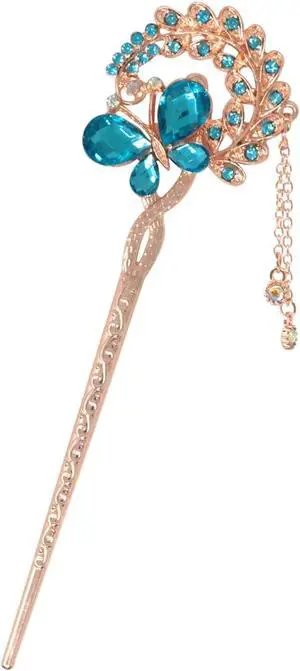 Honbay Fashion Long Hair Decoration Chinese Traditional Style Retro Tassel Alloy Blue Butterfly Hair Stick Hair Chopsticks Hairpin Chignon Pin Honbay Fashion Long Hair Decoration Chinese Traditional Style Retro Tassel Alloy Blue Butterfly Hair Stick Hair Chopsticks Hairpin Chignon Pin