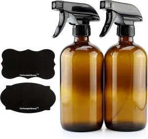 Cornucopia Brands 16oz Amber Glass Spray Bottles w/Reusable Chalk Labels (2 Pack), Heavy Duty Mist & Stream 3-Setting Sprayer; Great for Essential Oils Cornucopia Brands 16oz Amber Glass Spray Bottles w/Reusable Chalk Labels (2 Pack), Heavy Duty Mist & Stream 3-Setting Sprayer; Great for Essential Oils