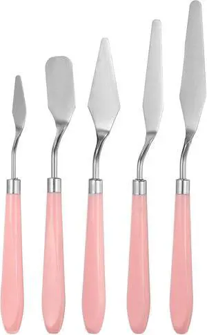 HARFINGTON 5pcs Painting Palette Knife Set Stainless Steel Pointy Flat Art Spatula Painting Pallet Knives Scrapers Tools with Plastic Handle for Acrylic Oil Canvas Mixing Spreading, Pink HARFINGTON 5pcs Painting Palette Knife Set Stainless Steel Pointy Flat Art Spatula Painting Pallet Knives Scrapers Tools with Plastic Handle for Acrylic Oil Canvas Mixing Spreading, Pink