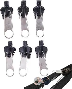 Zipper Replacement Kit, 6Pcs Black Zip Slider Fasteners, Fix Zipper Puller, Sewing Notions and Supplies Zipper Replacement Kit, 6Pcs Black Zip Slider Fasteners, Fix Zipper Puller, Sewing Notions and Supplies