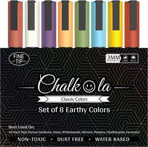 Chalkola 8 Pastel Fine Tip Chalk Markers for Chalkboard, Blackboards - 3mm Chalkola 8 Pastel Fine Tip Chalk Markers for Chalkboard, Blackboards - 3mm