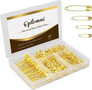 Optomni 300 Pack Gold Safety Pins Assorted Sizes (19mm37mm), Mini & Small to Large Safety Pins for Clothes, Sewing, Crafts, Quilting, and Home Use Optomni 300 Pack Gold Safety Pins Assorted Sizes (19mm37mm), Mini & Small to Large Safety Pins for Clothes, Sewing, Crafts, Quilting, and Home Use