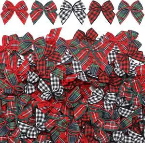 Chuangdi 150 Pcs Christmas Mini Bows for Crafts, Buffalo Plaid Ribbon Bows Chuangdi 150 Pcs Christmas Mini Bows for Crafts, Buffalo Plaid Ribbon Bows