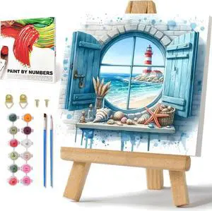 Beach Paint by Numbers Kit for Adults Beginner, Paint by Numbers 10x10 Inch Beach Paint by Numbers Kit for Adults Beginner, Paint by Numbers 10x10 Inch