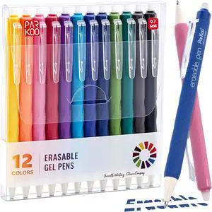 ParKoo Erasable Gel Pens Clicker, 12 Assorted Colors, 0.7mm Fine Point Pens ParKoo Erasable Gel Pens Clicker, 12 Assorted Colors, 0.7mm Fine Point Pens
