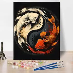 TUMOVO Paint by Numbers Kit for Adults Yin Yang Symbol with Koi Fish TUMOVO Paint by Numbers Kit for Adults Yin Yang Symbol with Koi Fish