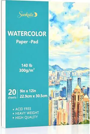 Suokata Watercolor Paper Book, 9"x12", 300 GSM Cold Press Texture Paper Pad Suokata Watercolor Paper Book, 9"x12", 300 GSM Cold Press Texture Paper Pad