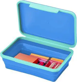 LockerMate by Bostitch Flexi Storage Box with Lid, Collapsible Pencil Case Design for Craft and School Supplies, Blue LockerMate by Bostitch Flexi Storage Box with Lid, Collapsible Pencil Case Design for Craft and School Supplies, Blue