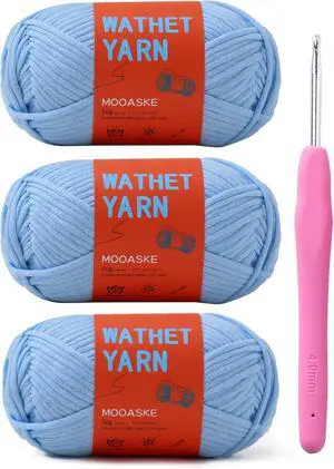 Cotton Yarn for Crocheting, #4 Worsted Weight Blue Yarn with Crochet Hook Cotton Yarn for Crocheting, #4 Worsted Weight Blue Yarn with Crochet Hook
