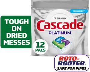 Cascade 12Count Platinum Dishwasher Detergent Pods, FastDissolving Enzyme Formula, Prevents HardWater Spots and Filming Cascade 12Count Platinum Dishwasher Detergent Pods, FastDissolving Enzyme Formula, Prevents HardWater Spots and Filming