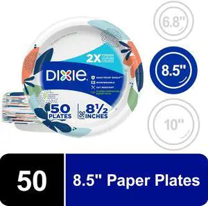 Dixie 50Count 8.5" Disposable Paper Plates, CutResistant SoakProof Design, MultiColor Compostable Plates for Picnics, Barbecues and Home Dining Dixie 50Count 8.5" Disposable Paper Plates, CutResistant SoakProof Design, MultiColor Compostable Plates for Picnics, Barbecues and Home Dining