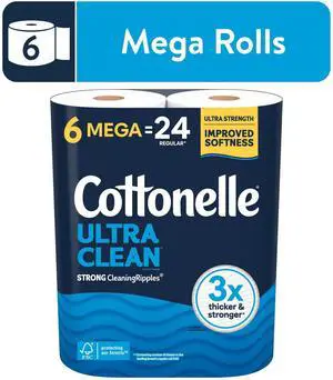 Cottonelle 6Count MegaRoll Ultra Clean Toilet Paper, DyeFree PerfumeFree Tissue, FastDissolve for Septic and Sewer Systems Cottonelle 6Count MegaRoll Ultra Clean Toilet Paper, DyeFree PerfumeFree Tissue, FastDissolve for Septic and Sewer Systems