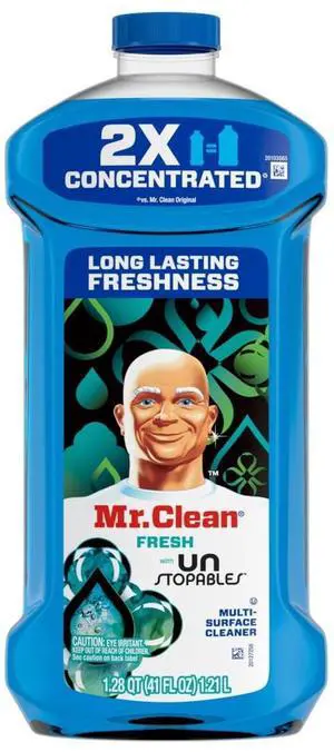 Mr. Clean 41oz AllPurpose Cleaning Liquid, 2X Concentrated Unstopables Fresh Fragrance, Versatile Cleaner for Tile, Sealed Hardwood, Tubs and Kitchen Surfaces Mr. Clean 41oz AllPurpose Cleaning Liquid, 2X Concentrated Unstopables Fresh Fragrance, Versatile Cleaner for Tile, Sealed Hardwood, Tubs and Kitchen Surfaces